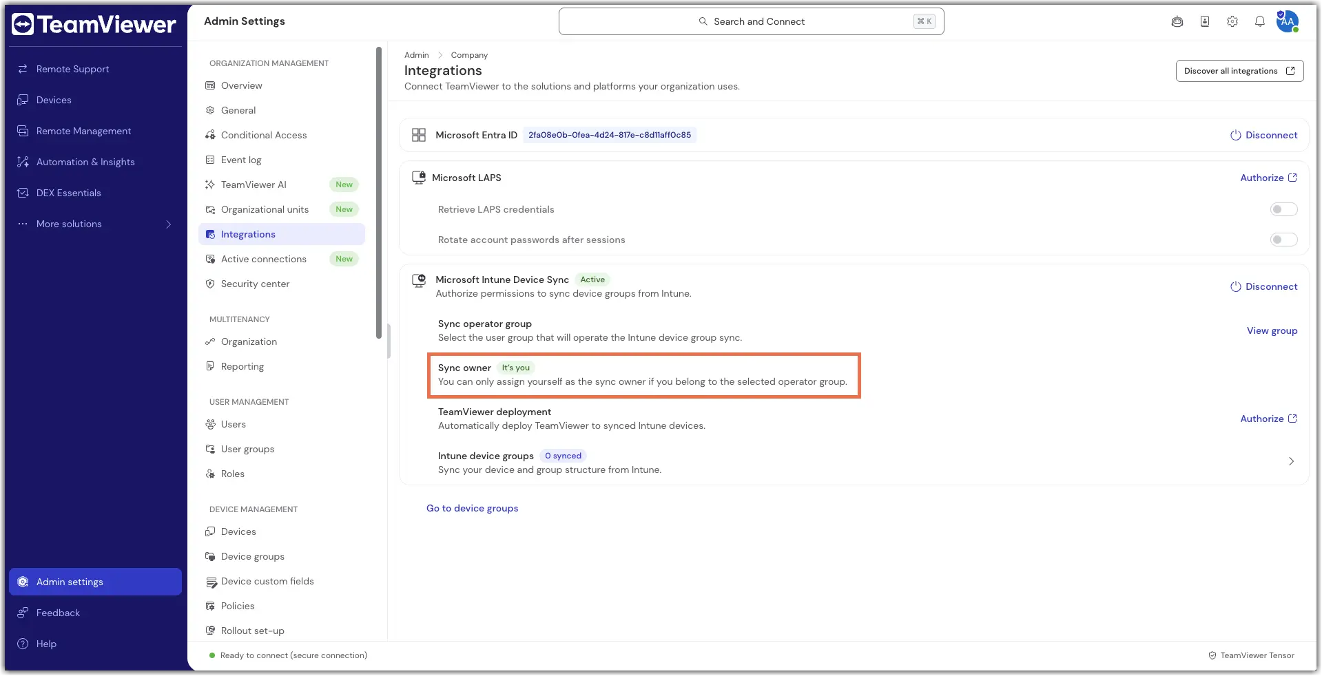 Sync Owner shows "its you" when the process is completed.