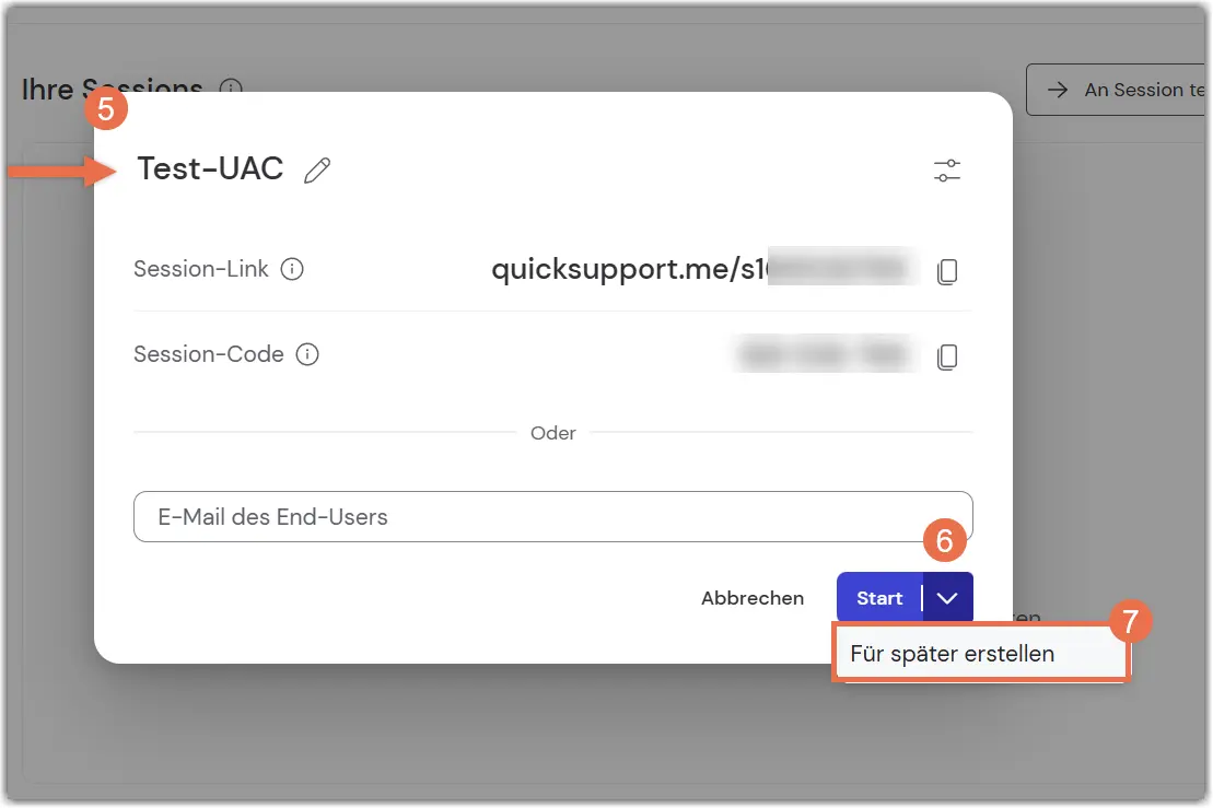 remote support sessions create for later