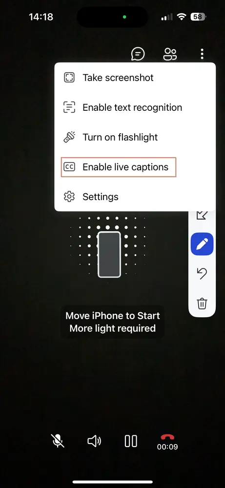 Three Dots Enable Live Captions