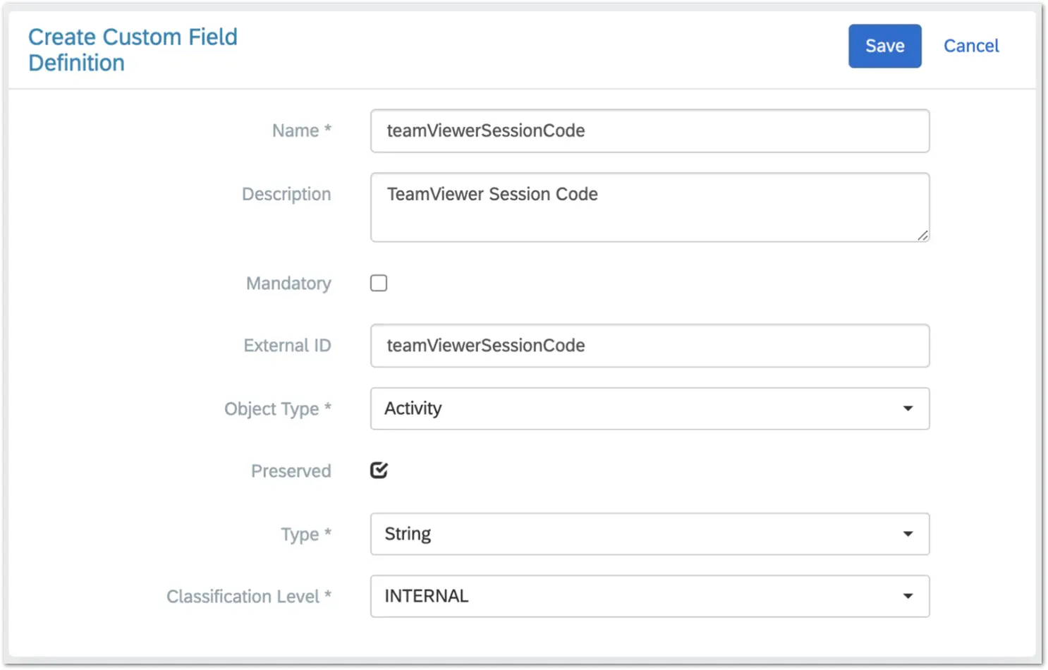 Sapfsm Create Custom Field Definition
