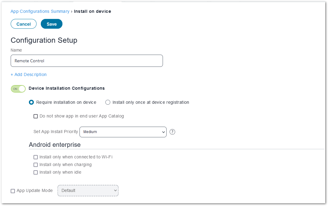 Configure The Install On Device Settings