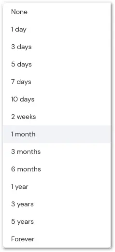 Retention Period Drop Down