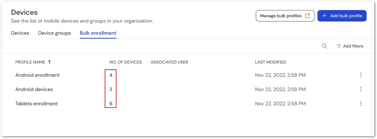 View Bulk Enroll Devices