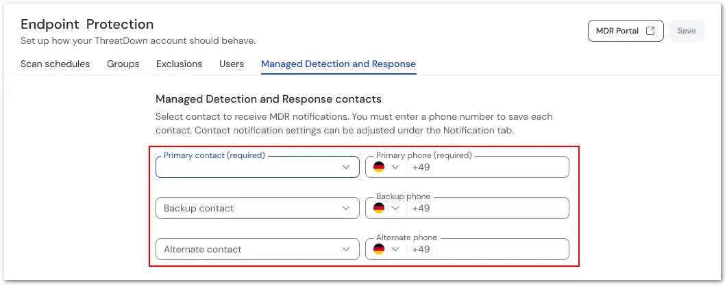 Mdr Contact Setup
