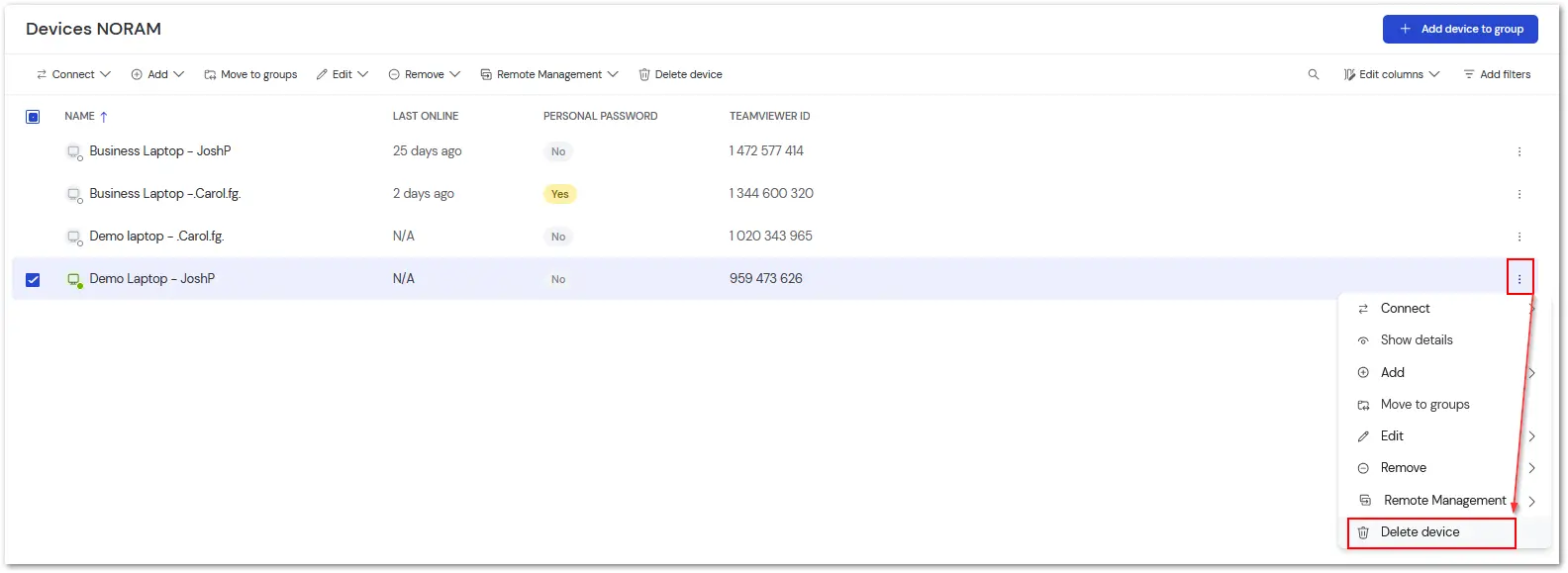 Delete Device Remote Management