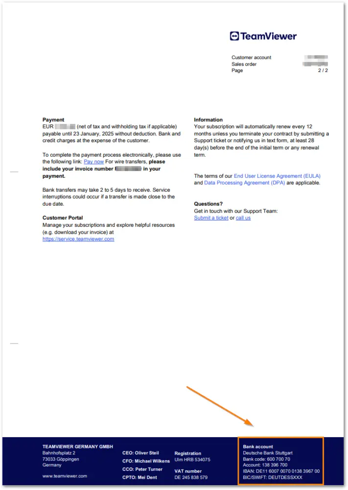 En TeamViewer Classic Licensing Payment All About Payment Invoice Bank Details In Footer Exp