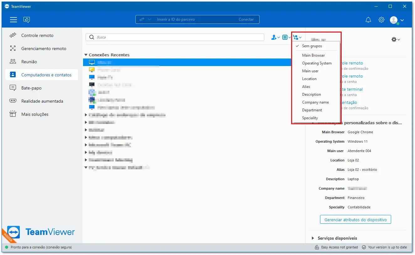 Menu De Agrupamento TeamViewer