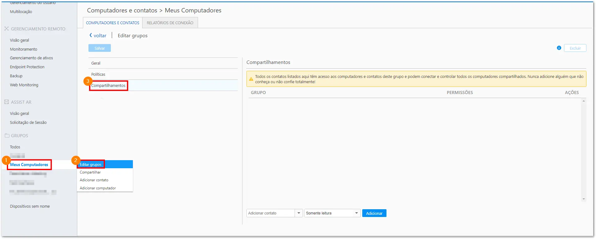 Como Editar O Compartilhamento De Um Grupo No TeamViewer Management Console