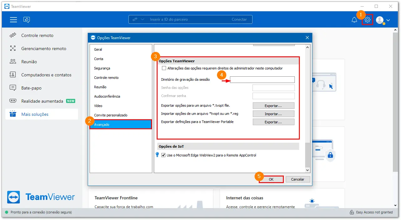 Defina O Diret C3 B3Rio De Grava C3 A7 C3 A3O Da Sess C3 A3O Remota Do TeamViewer