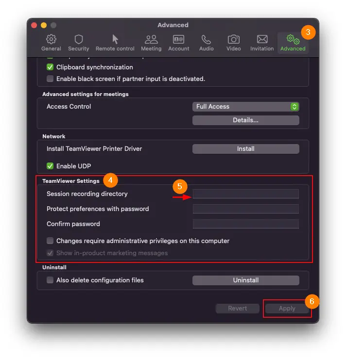 Defina O Diret C3 B3Rio De Grava C3 A7 C3 A3O Da Sess C3 A3O Remota Do TeamViewer No Macos