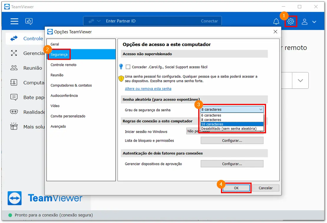 Como Alterar O Grau De Seguran C3 A7A Da Senha TeamViewer