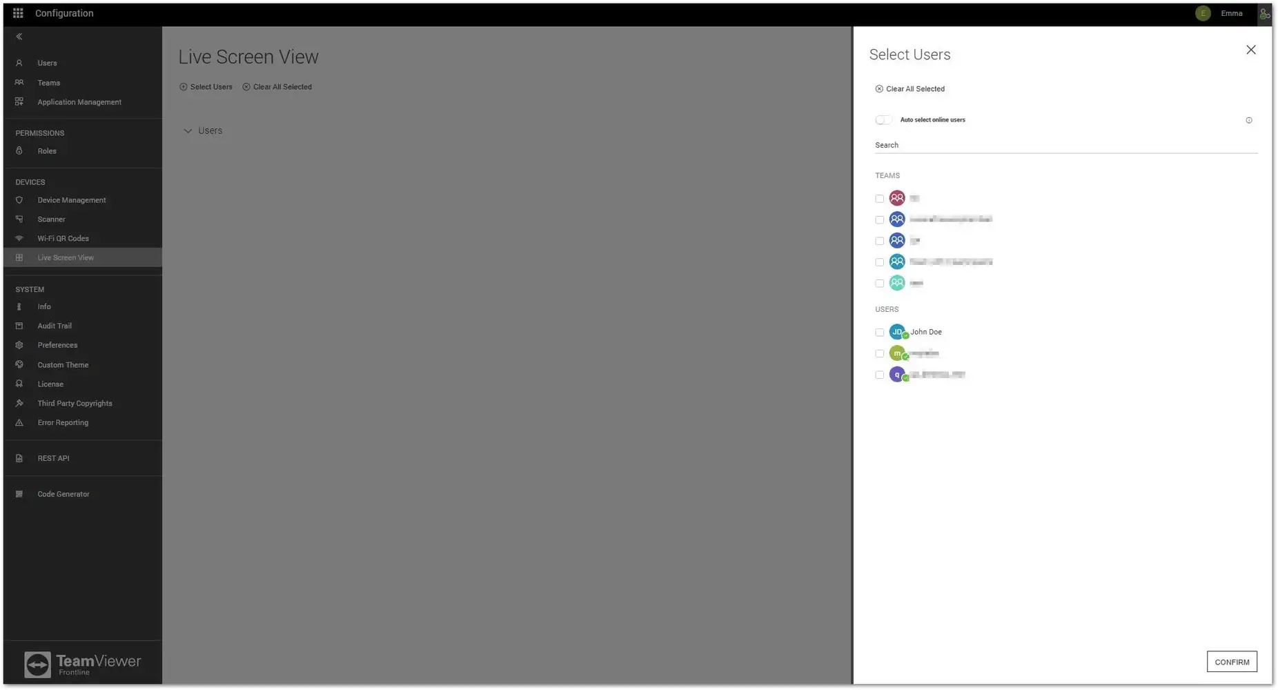Livescreenview Selectuser