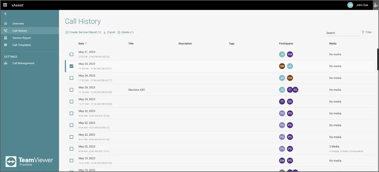 xAssist Call History