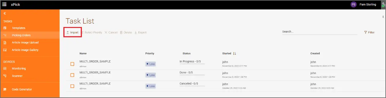 xPick Task List Import