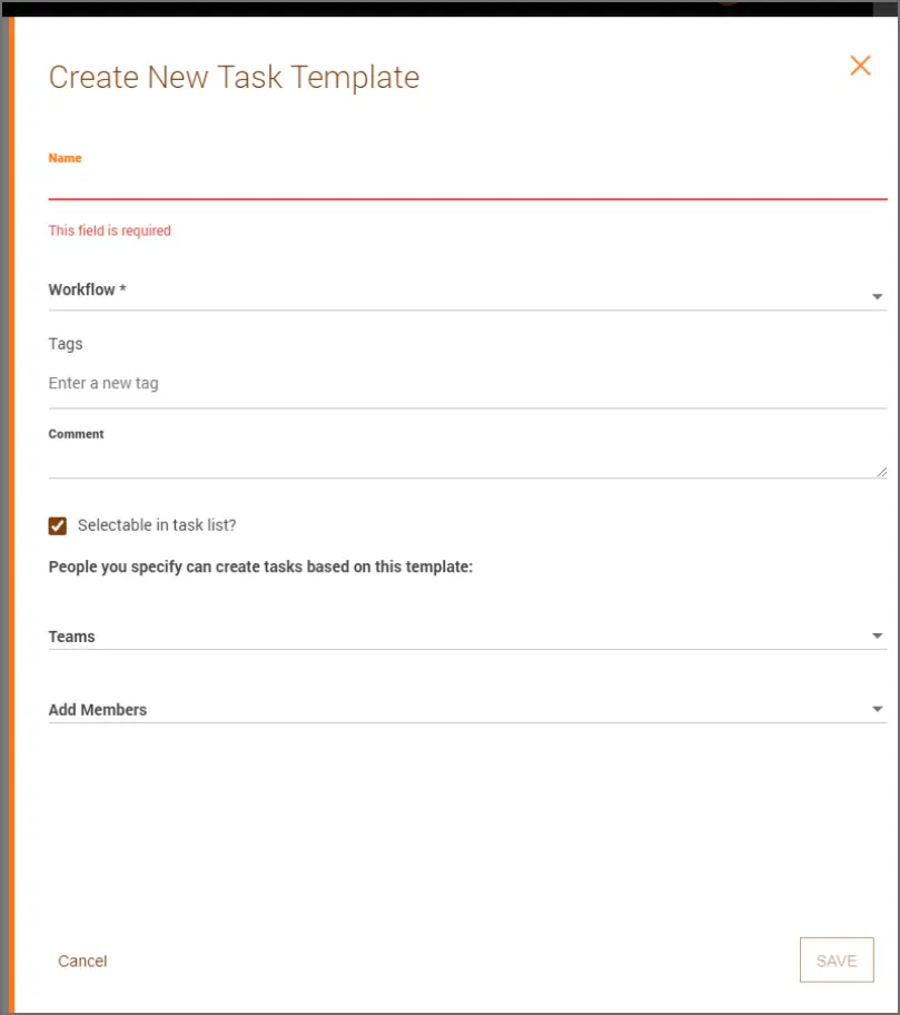 xPick Create Task Template