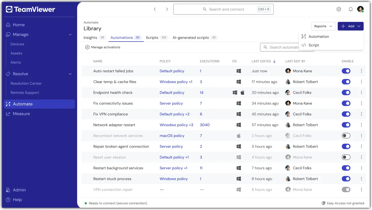 TeamViewer ONE – Add Automation