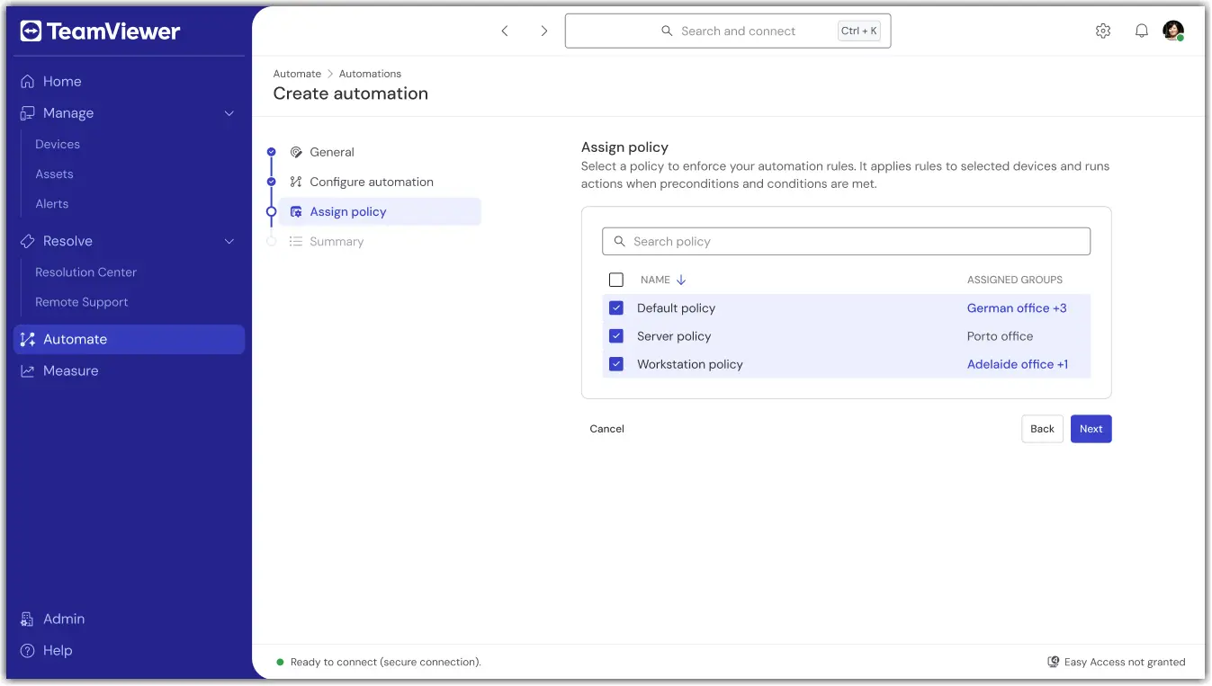 TeamViewer ONE – Automation Assign Policy
