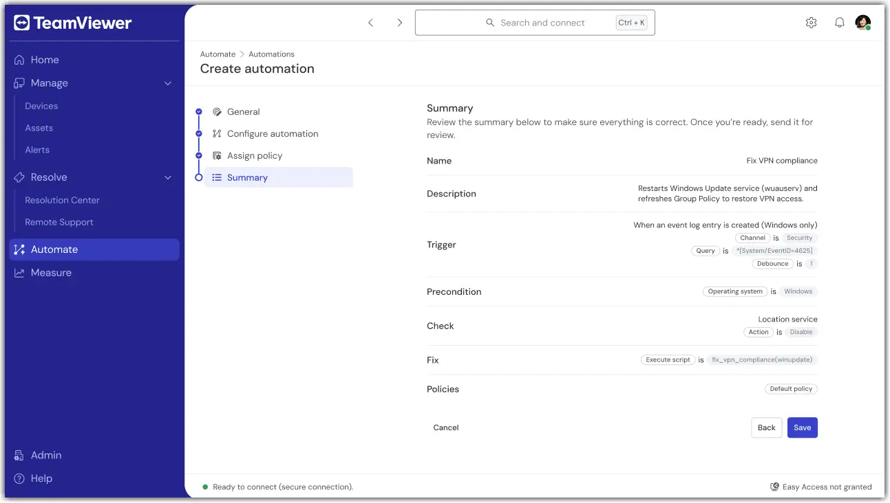 TeamViewer ONE – Automation Summary