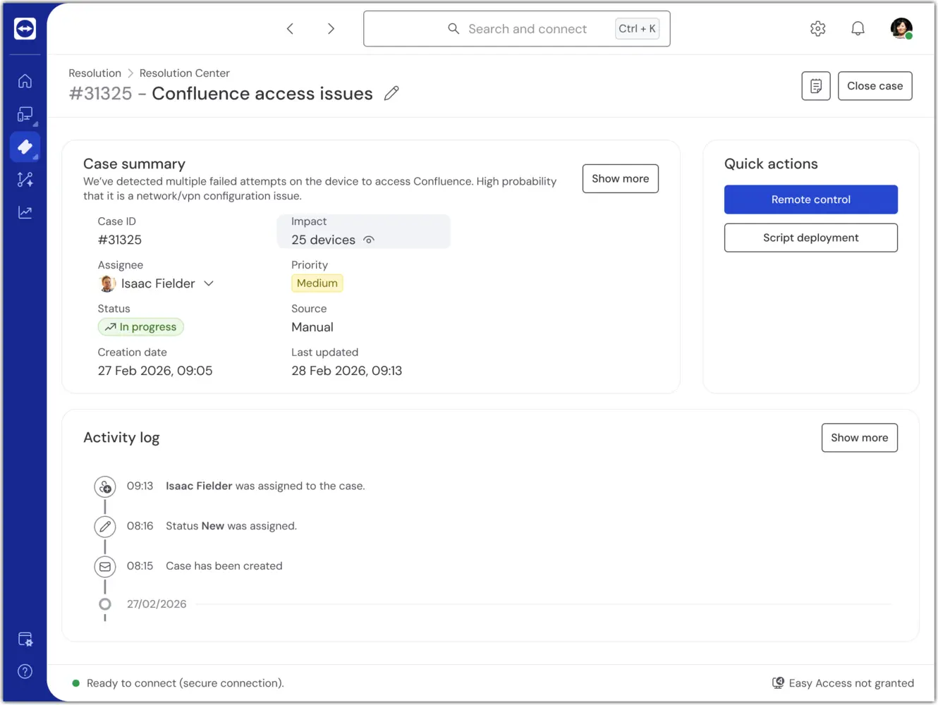 TeamViewer ONE resolution center case overview