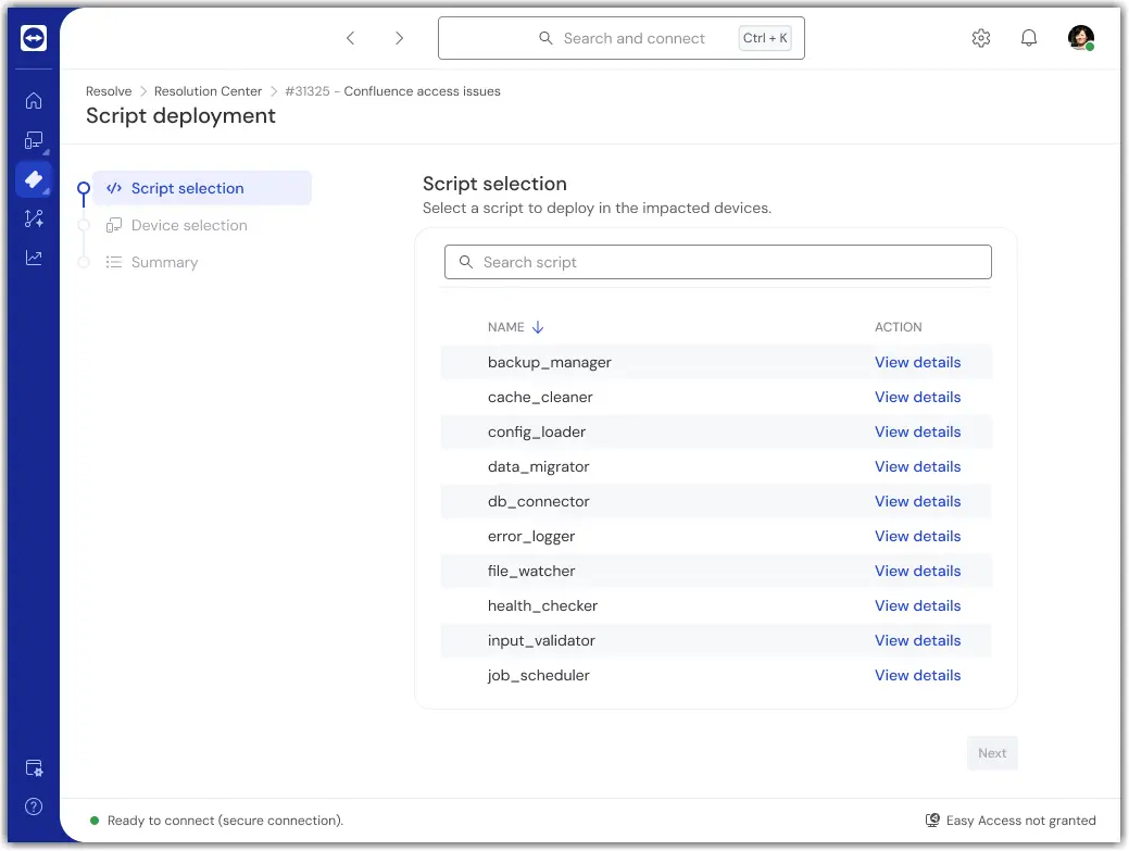 TeamViewer ONE resolution center script deployment
