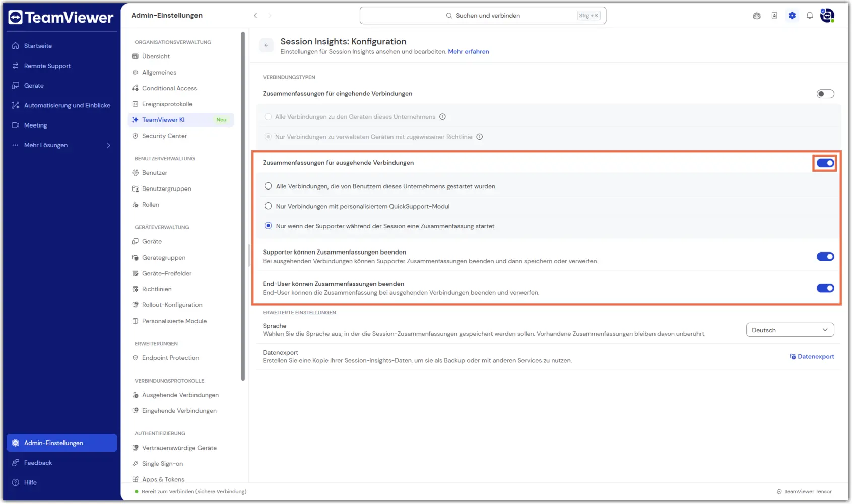 Admin Settings TeamViewer Ai Session Insights Outgoing Connections