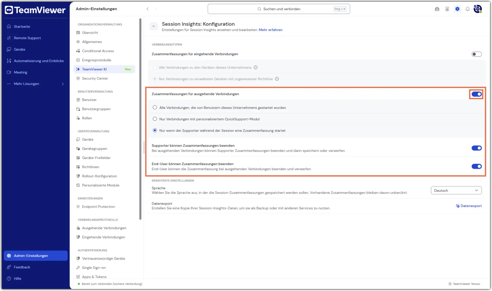 Admin Settings TeamViewer Ai Session Insights Outgoing Connections