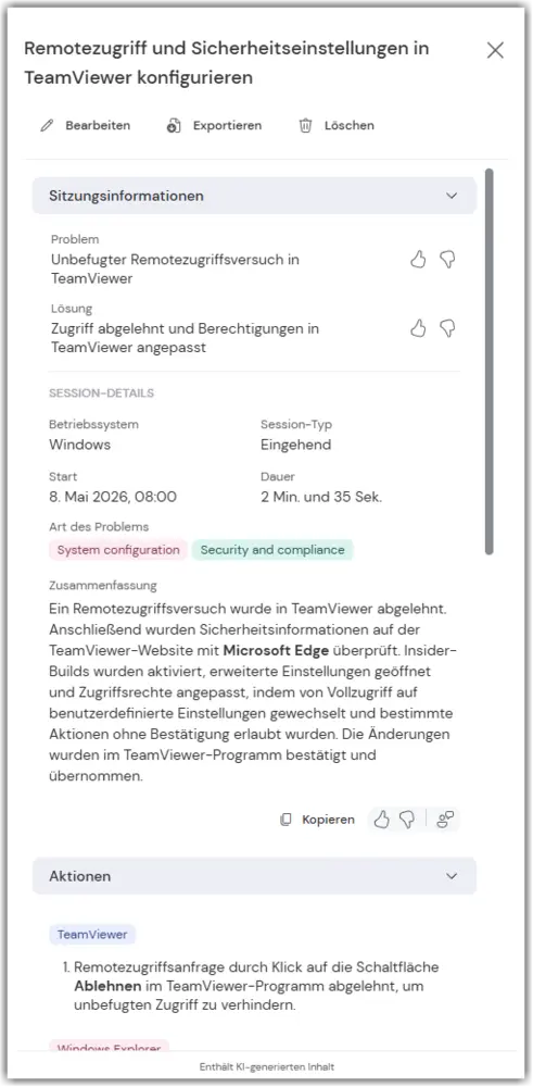 Automation Insights Session Insights Detail View