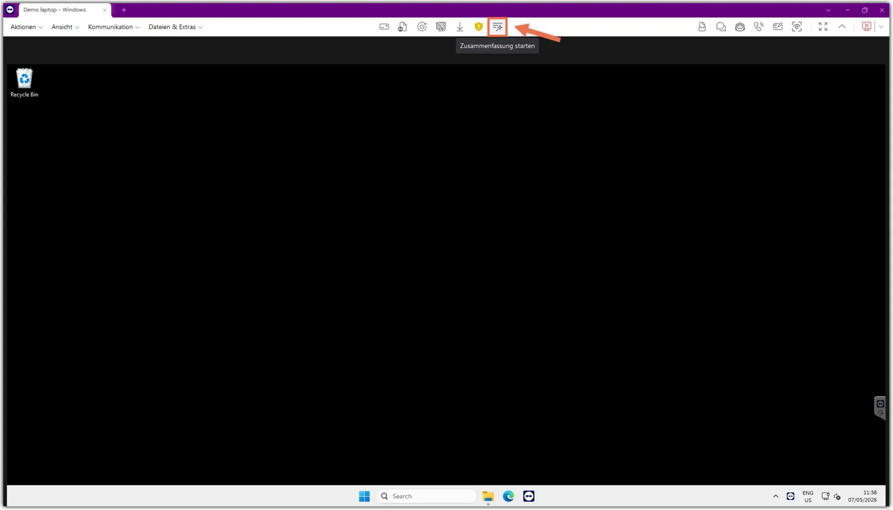 Remote Session Toolbar Start Summary