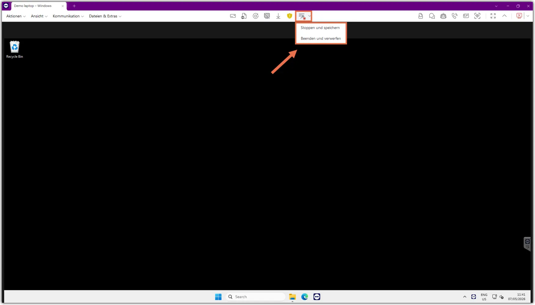 Remote Session Toolbar Stop Summary