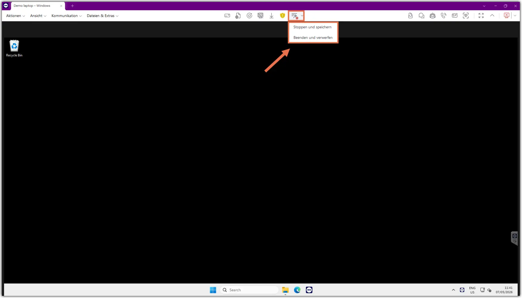 Remote Session Toolbar Stop Summary