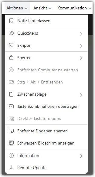 Remote Session Toolbar Actions Drop Down