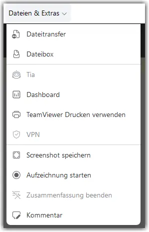 Remote Session Toolbar Files And Extras Drop Down