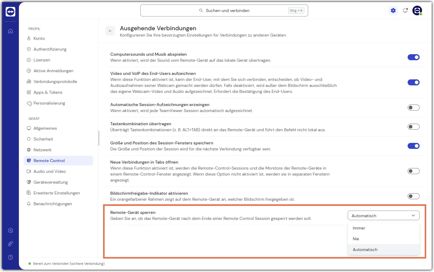 Settings Remote Control Lock Remote Device