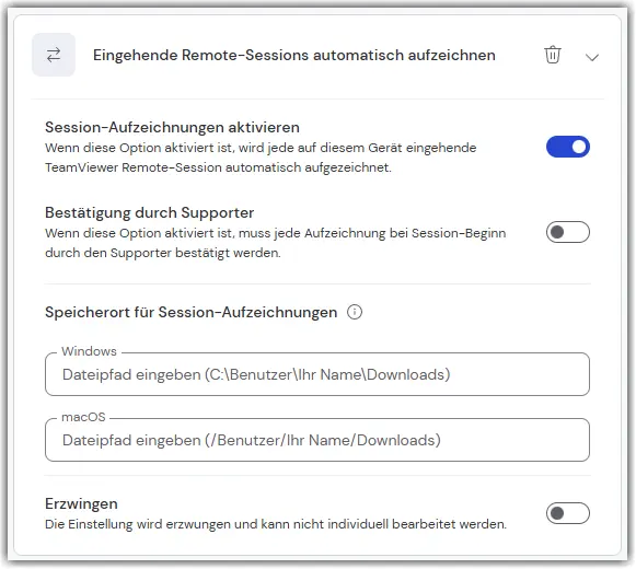 Session Recording Auto Incoming Connection
