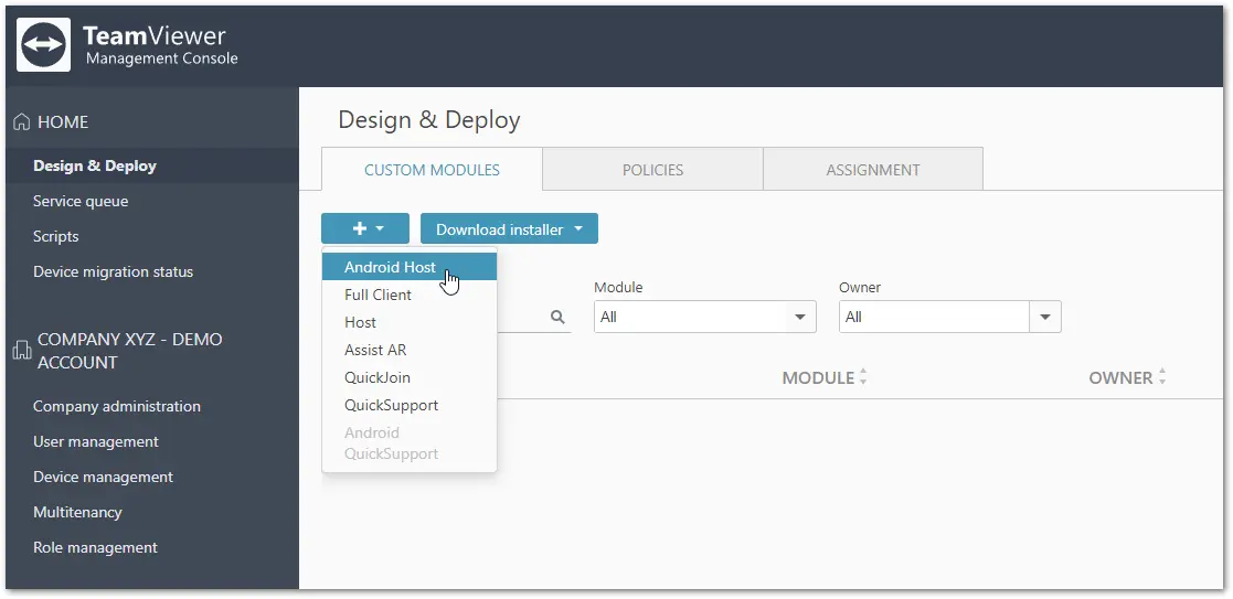 Create Android Host Mangement Console