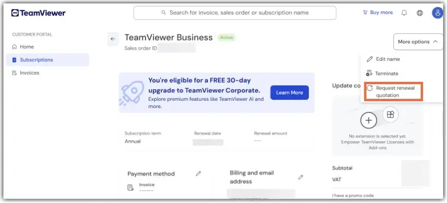 Customer Portal Request Renewal