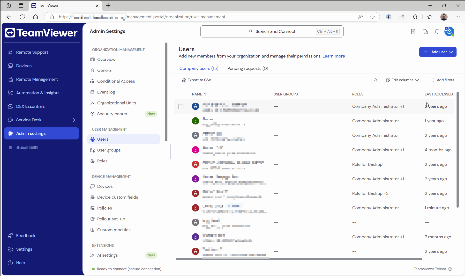 Edit User Settings Log Connection Reporting