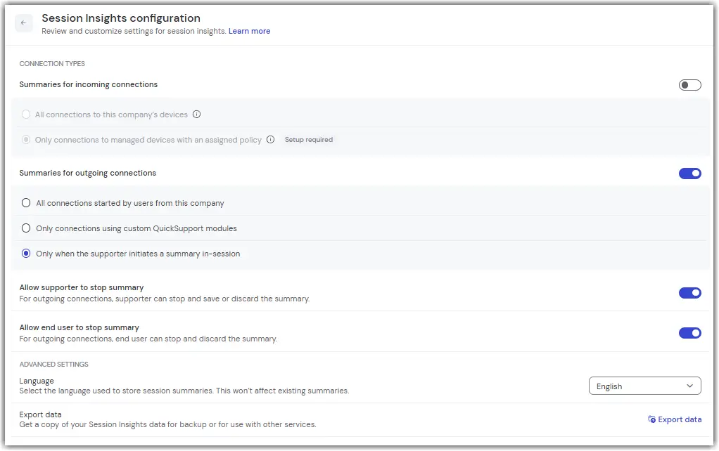 Session Insights Options Startstop