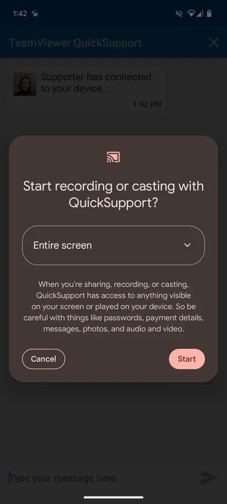 Allow Android Screen Sharing