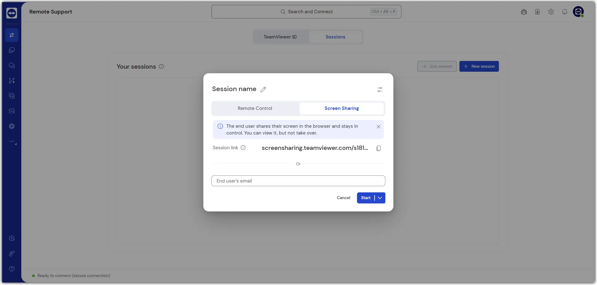 New Session Screen Sharing