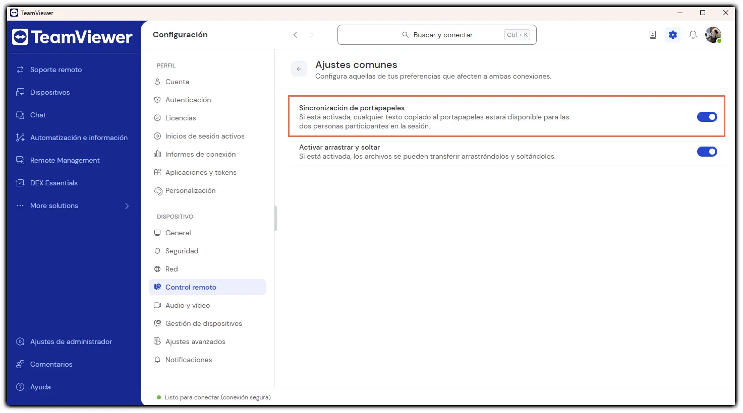 Comportamiento Sincro Portapapeles Tvremote