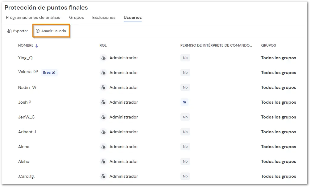 Configuracion Endpoint Protection Anadir Usuario