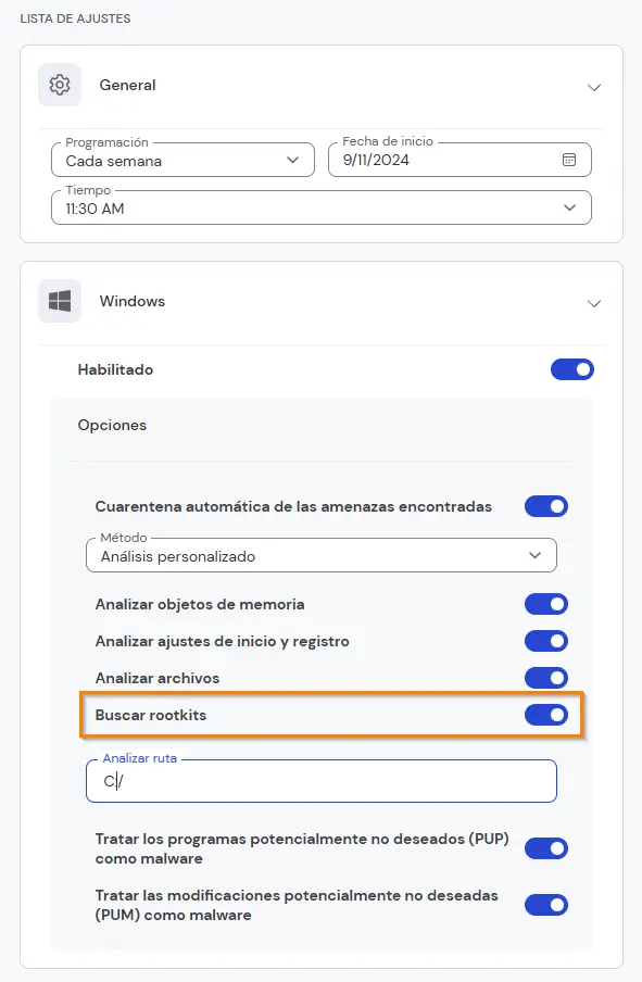 Configuracion Endpoint Protection Programacion Analisi Semanal