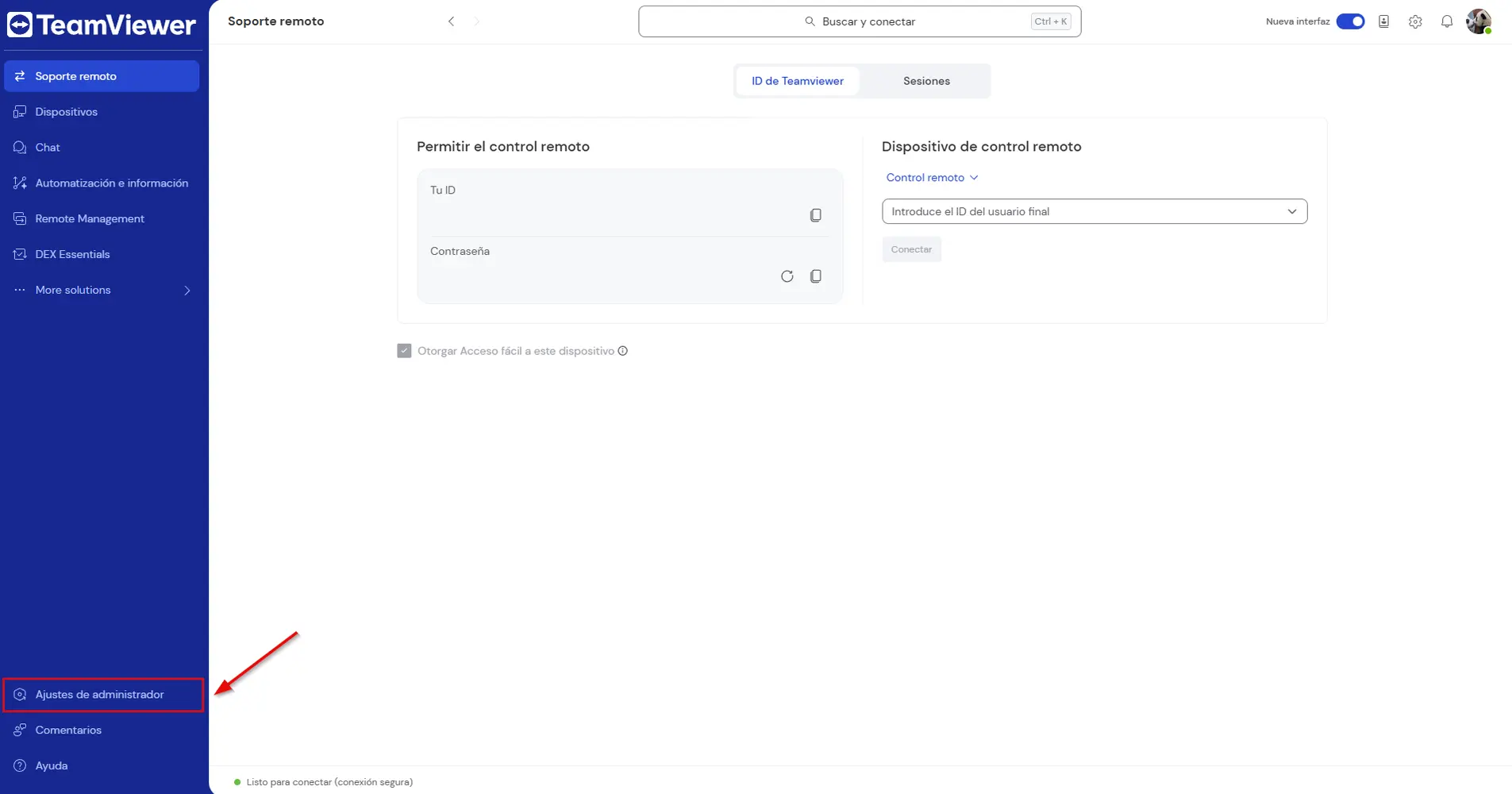 Acceso Ajustes Administrador