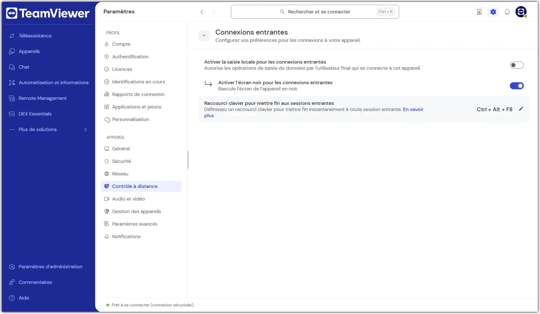 Raccourci Clavier Fin Sessions Entrantes
