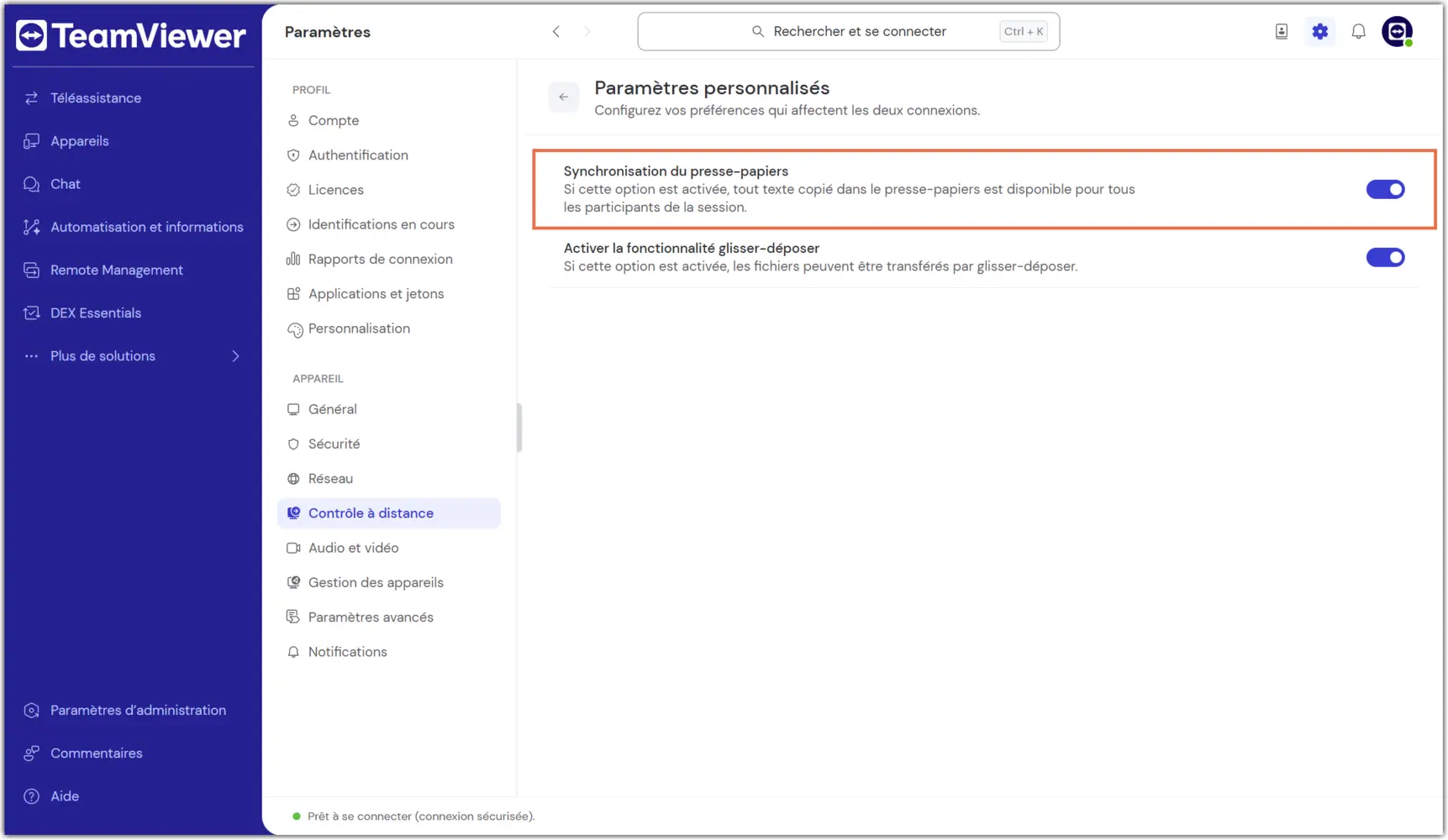 Synchronisation Presse Papiers Remote