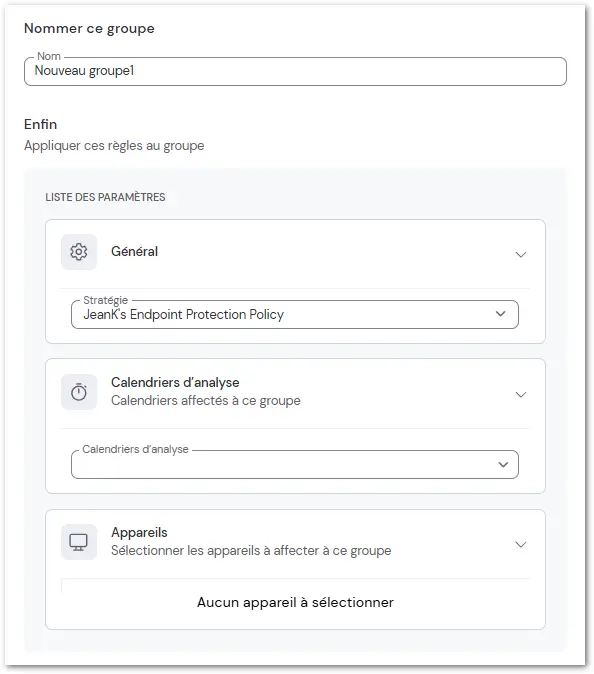 Parametres Endpoint Protection Creer Groupe