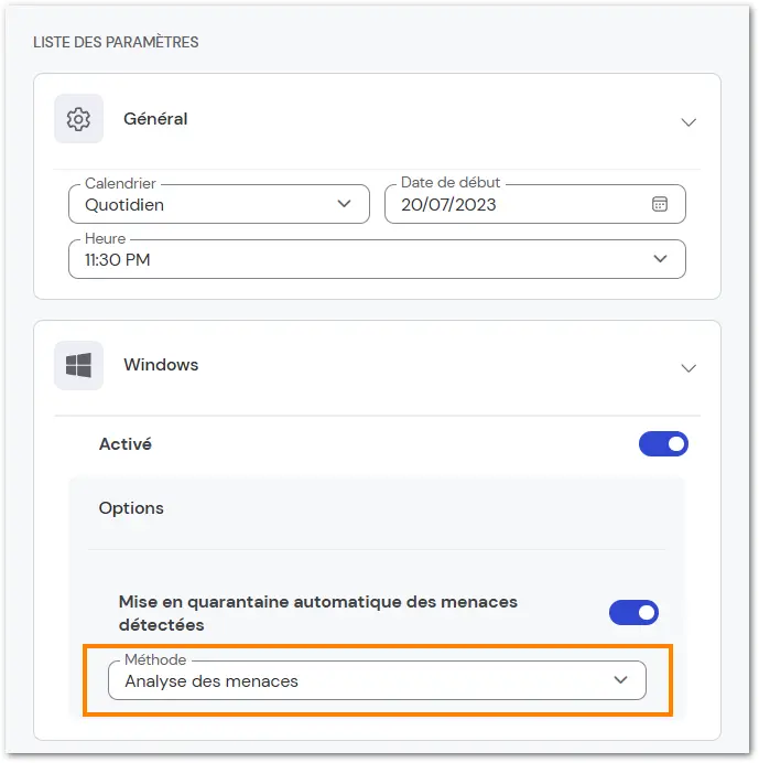 Parametres Endpoint Protection Options Analyses Methode Quotidienne