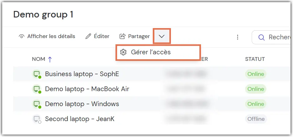 Partager Gerer Access