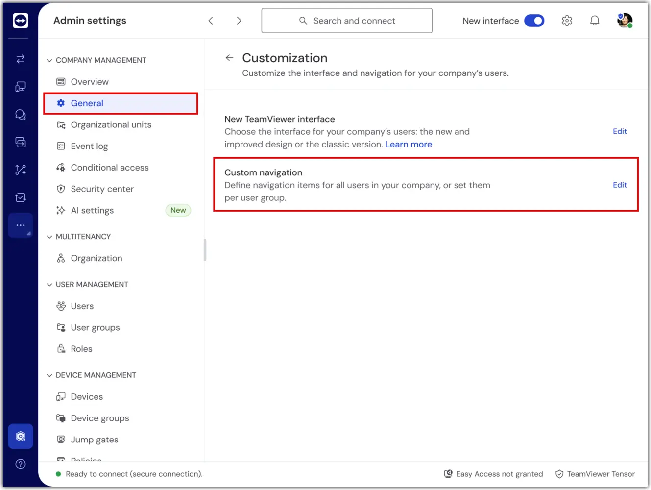 Customize Settings Edit